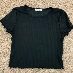 Moa Moa Black Ribbed Short Sleeve Crop Shirt